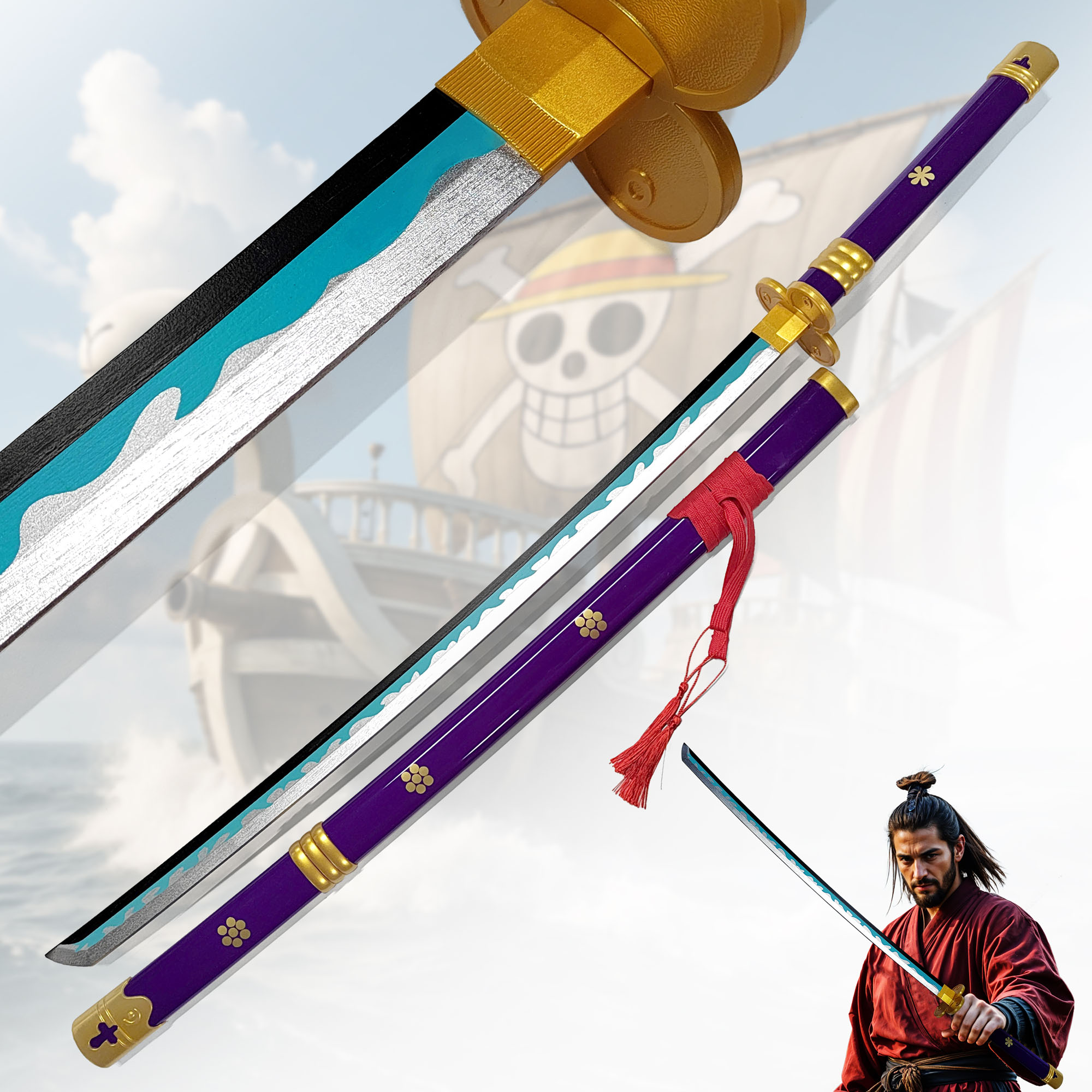 One Piece - Oden's Enma Schwert, Holzversion mit Scheide und Ständer